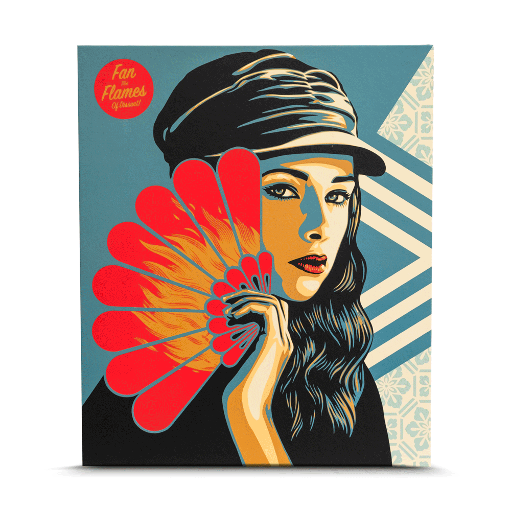 Woman with flaming fan; Fan the Flames of Dissent!