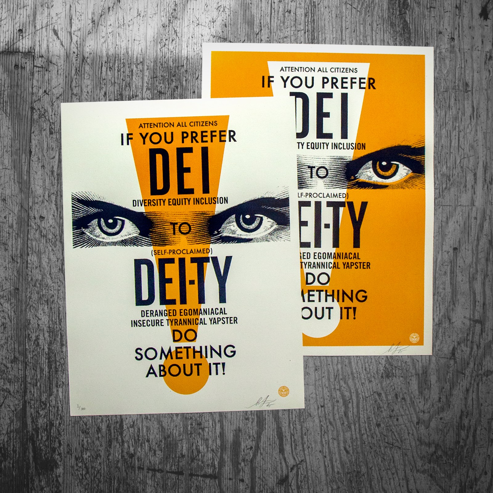 Two pop art posters with text